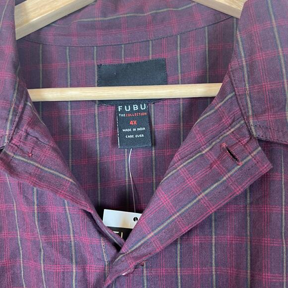 NWT Men's 4X FUBU Plaid Red and Green Button Down - Picture 3 of 4